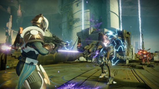 Best free PC games: a Destiny 2 Hunter shoots an autorifle at a Vex enemy