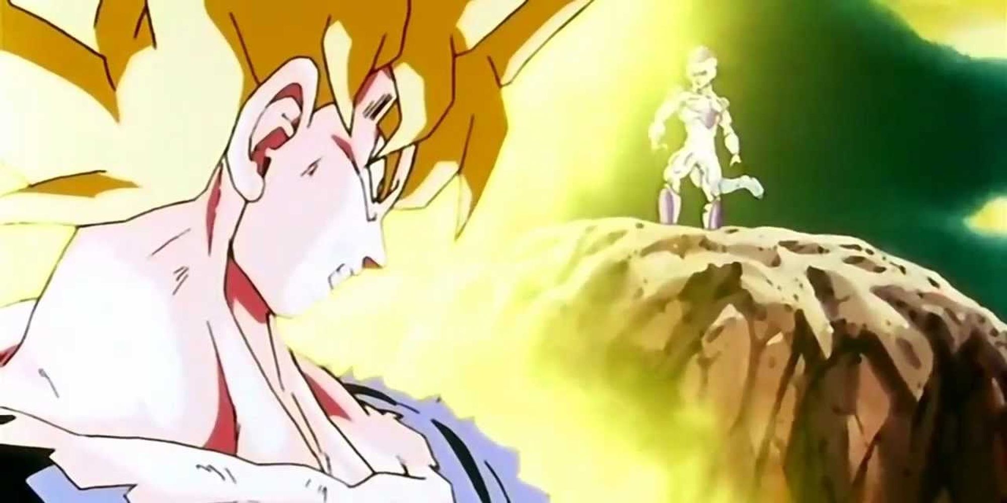 Super Saiyan Goku staring down Frieza on Namek Cropped