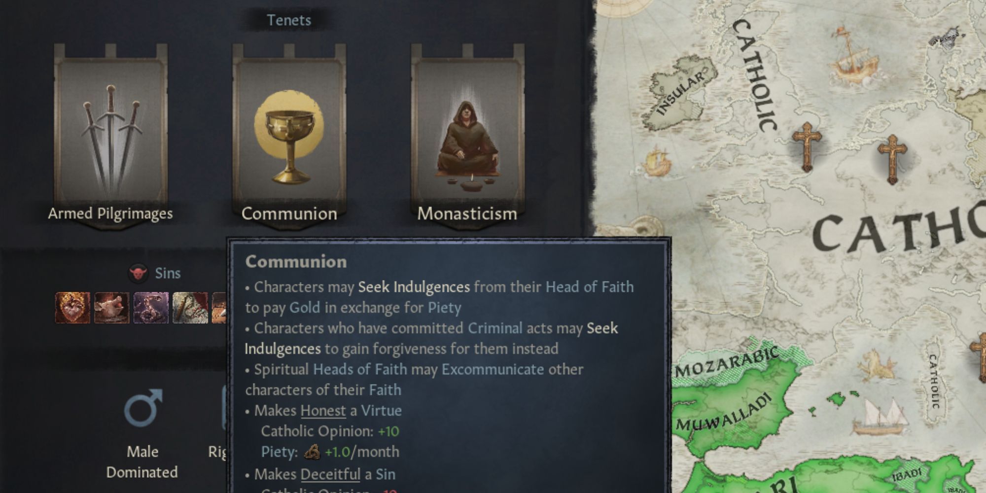 Tenets and map in Crusader Kings 3