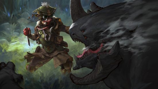 Apex Legends characters: an armoured hunter takes on a huge beast