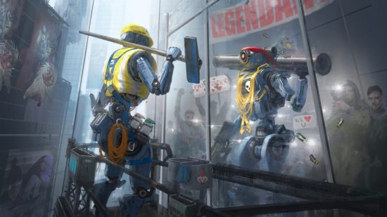 Apex Legends characters: a robot cleans windows