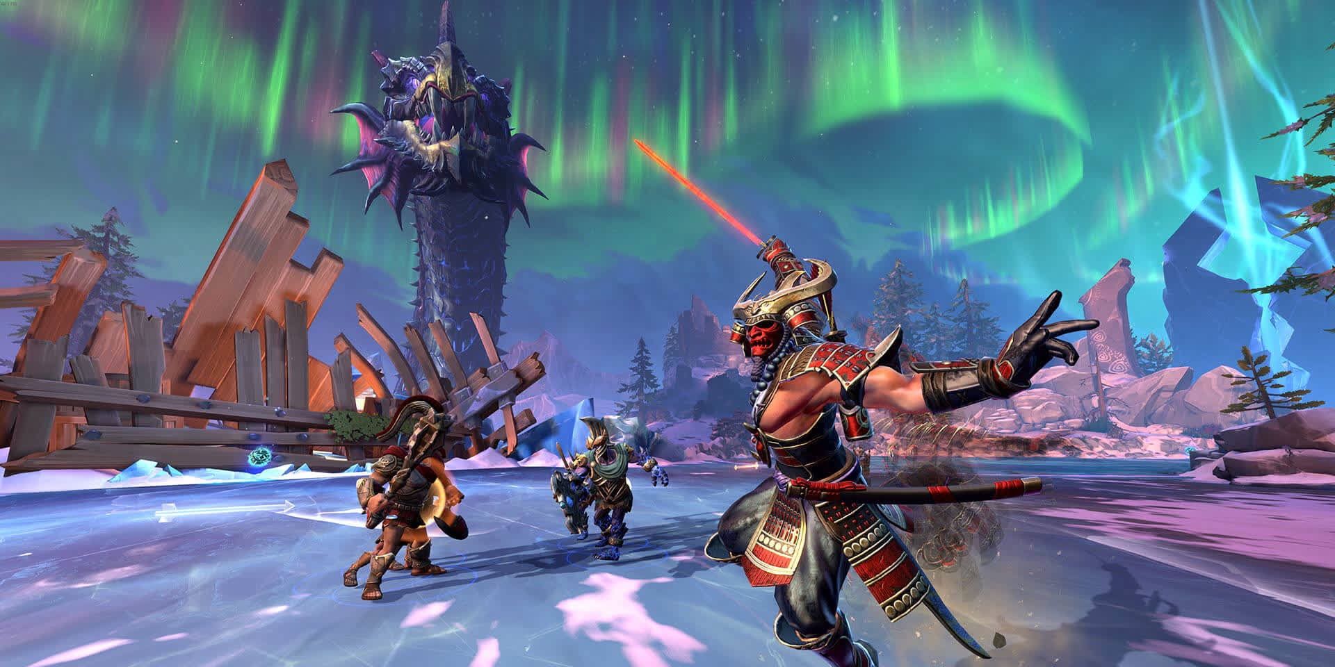 Characters attack each other on ice in Smite.