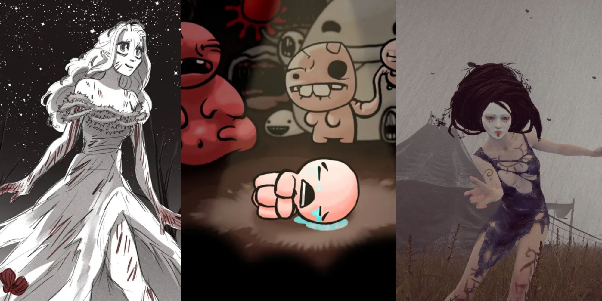 X Best PC Exclusive Indie Games, Ranked split image three ganes Slay the Princess Binding of Isaac Pathological