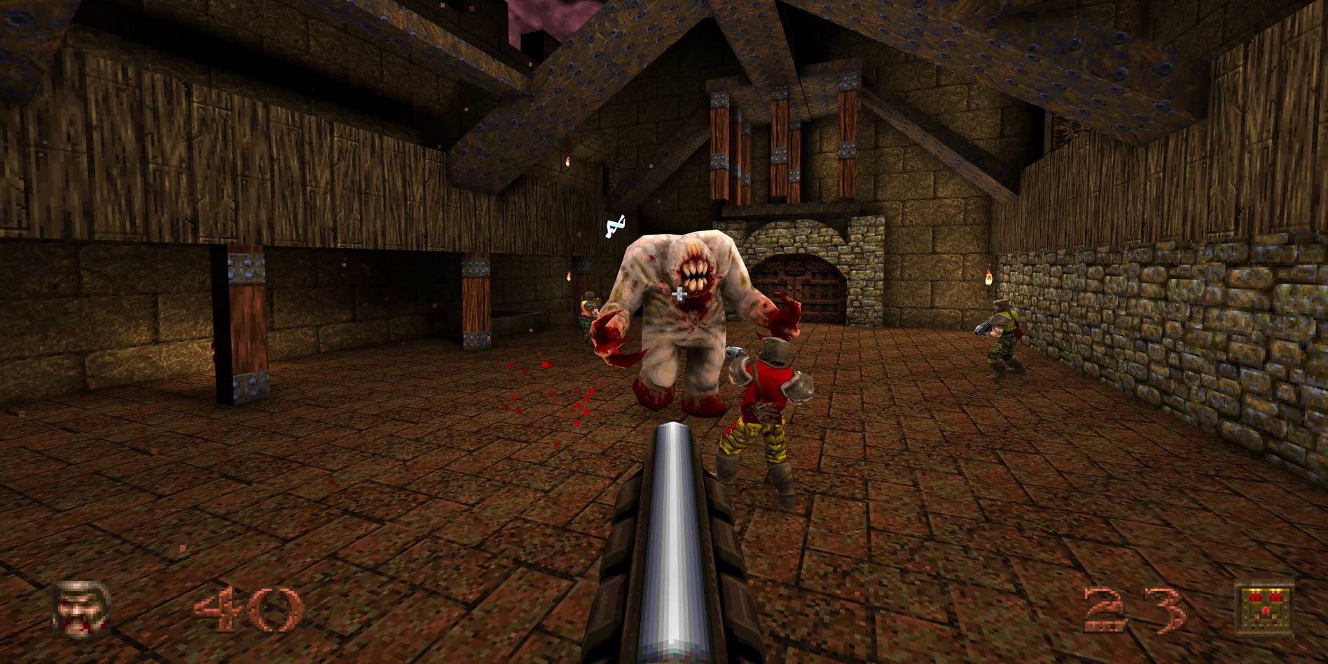 Quake player shooting a shambler.