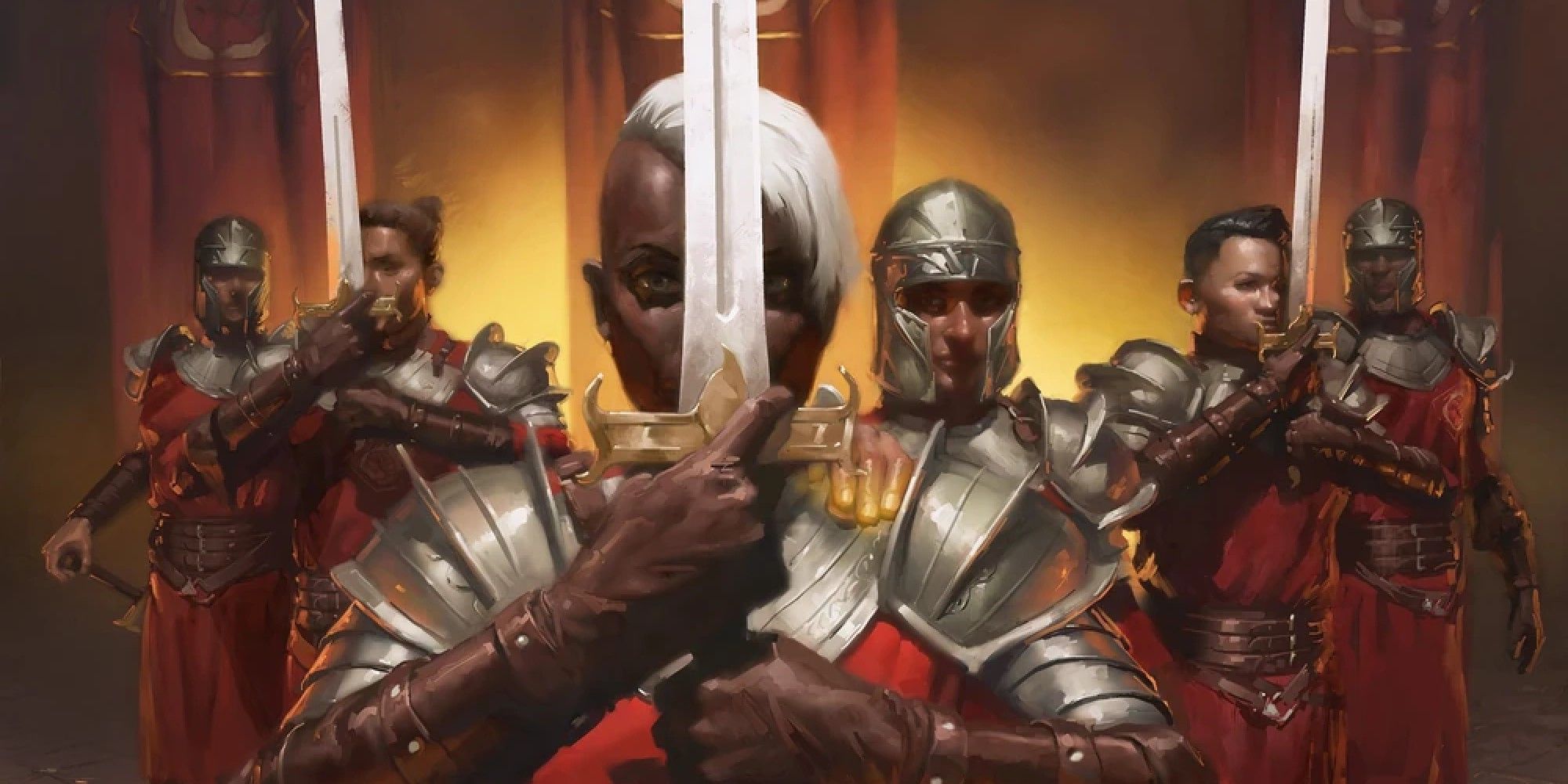 Dungeons & Dragons image showing Flaming Fist mercenaries pledging alligiance.