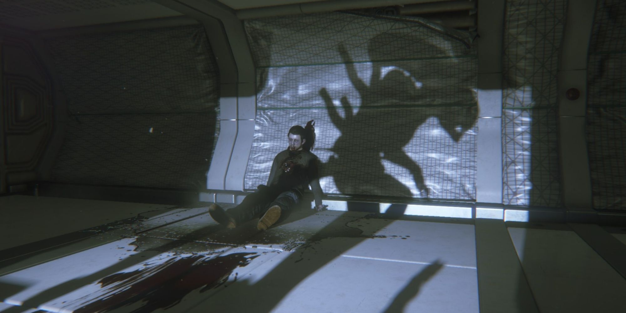 Alien Isolation xenomorph shadow across dead body