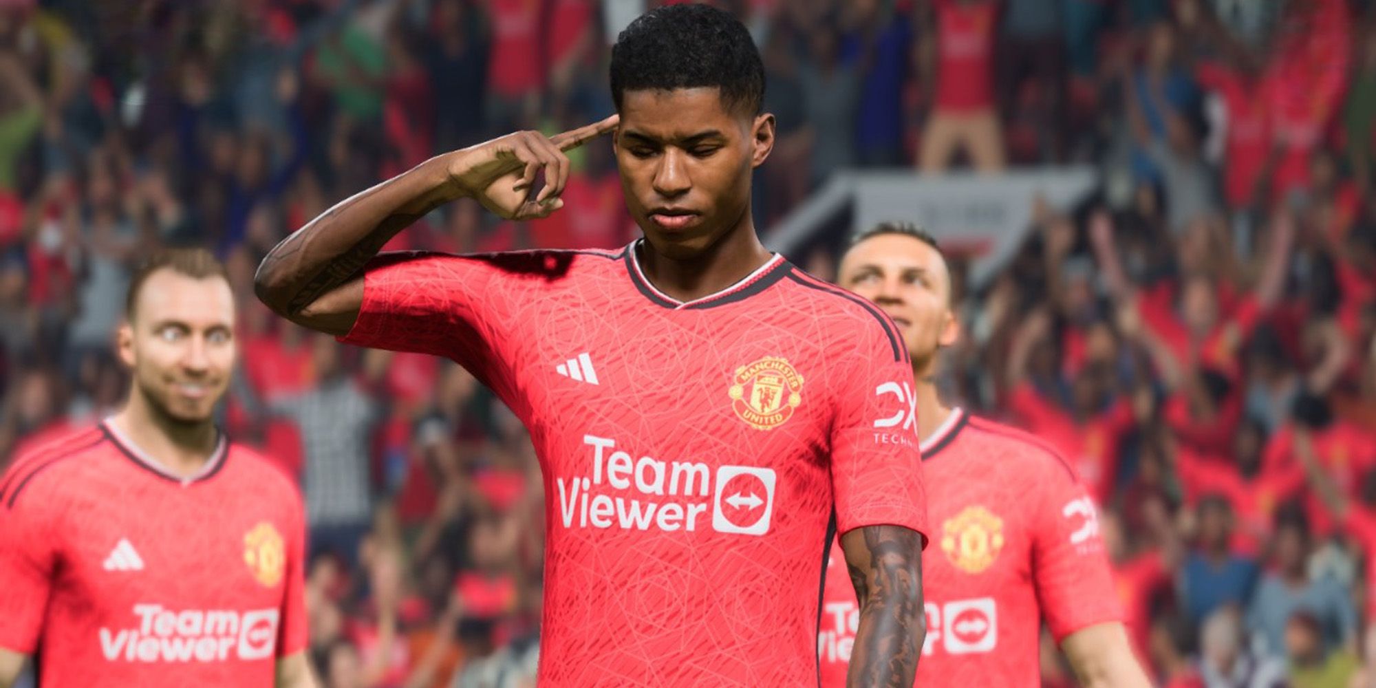 Marcus Rashford is performing Workout goal celebration in EA Sports FC 24.