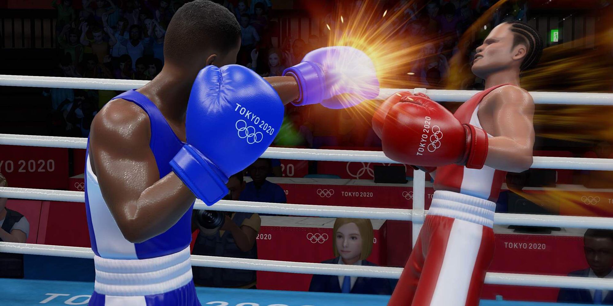 A Left Straight Connecting in Olympic Games Tokyo 2020 Boxing.