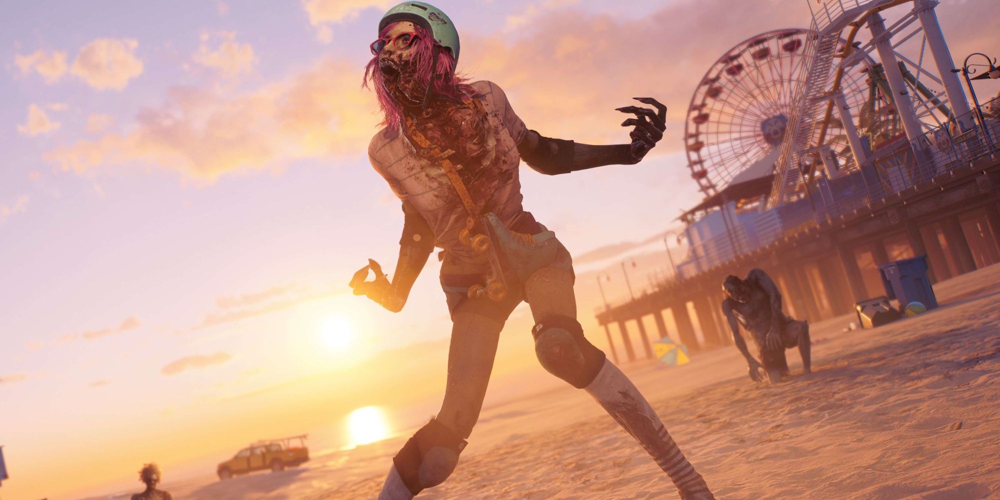 Dead Island 2 screenshot of zombies rising from the sand on Venice Beach.