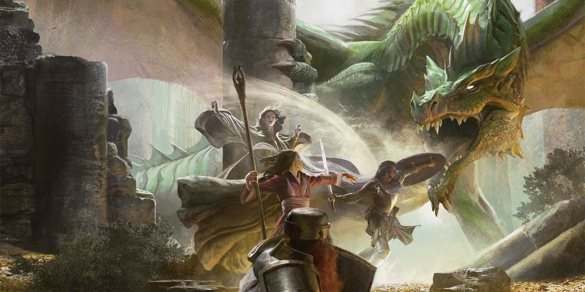 D&D Lost Mine Of Phandelver Cover Art of a party fighting a dragon in their lair.