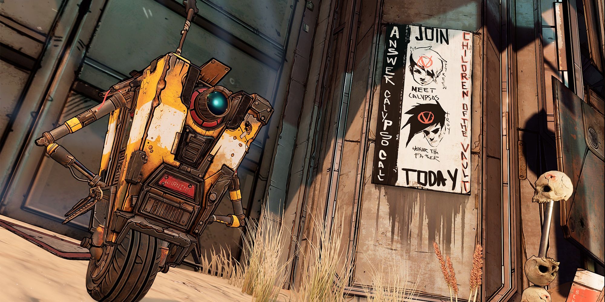 Borderlands 3 screenshot of Claptrap standing outside door.