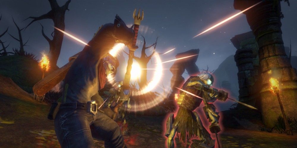 Fable Anniversary screenshot of player blocking attack from enemy.