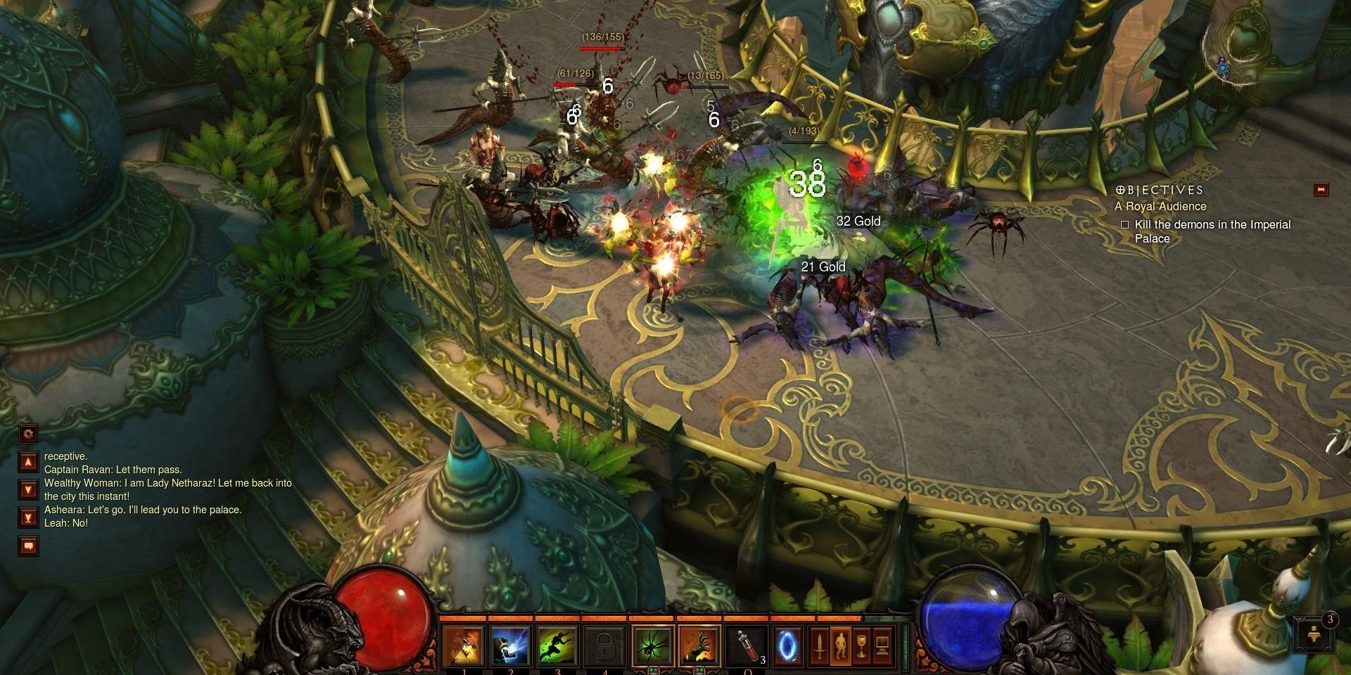 Diablo 3 screenshot of a bunch of creatures fighting.