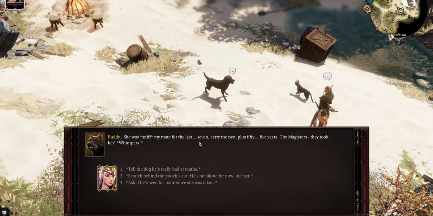 Divinity Original Sin 2 character talking to Buddy the dog with Pet Pal.