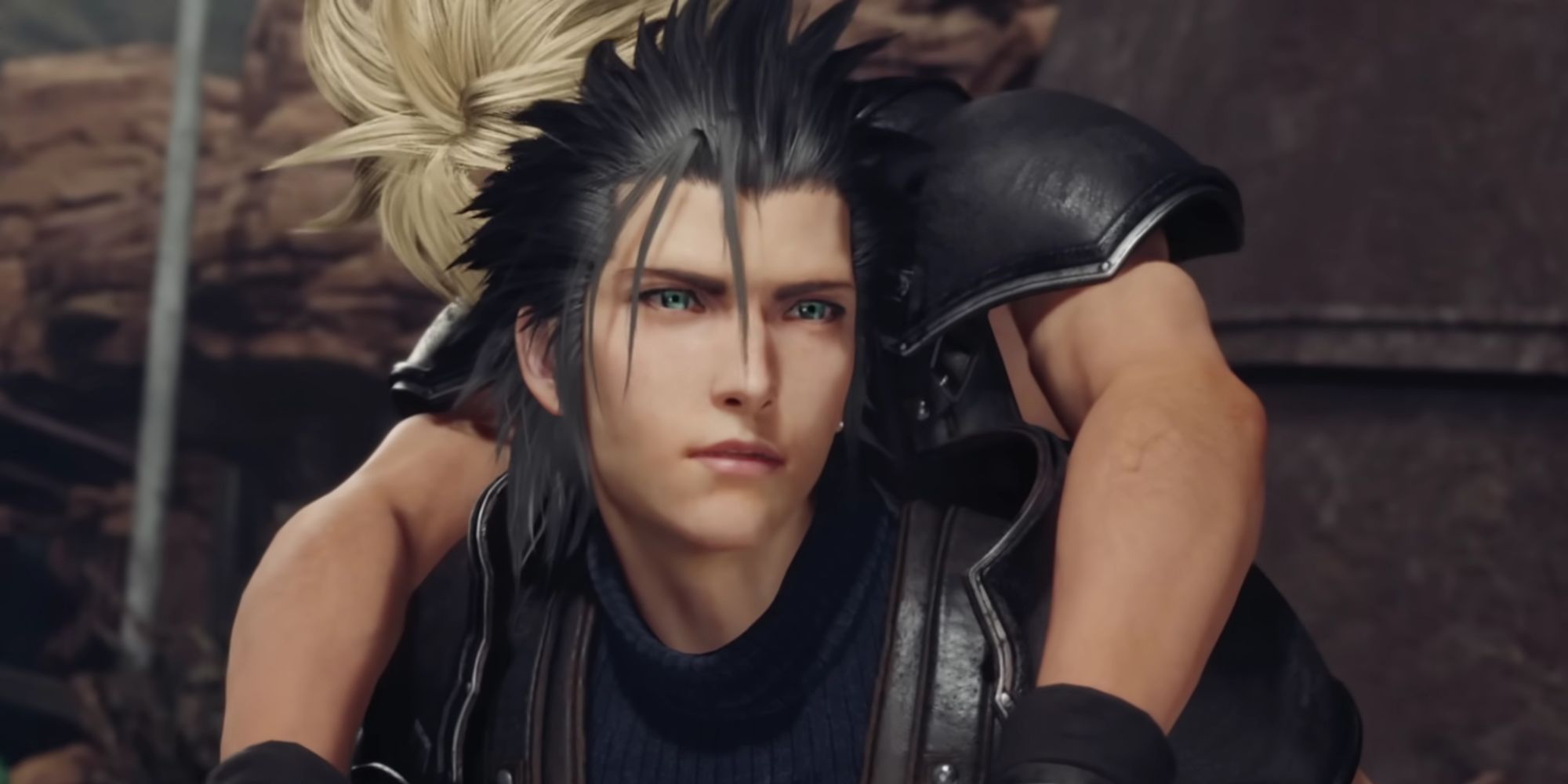 Zack Fair carrying Cloud in Final Fantasy 7 Rebirth.