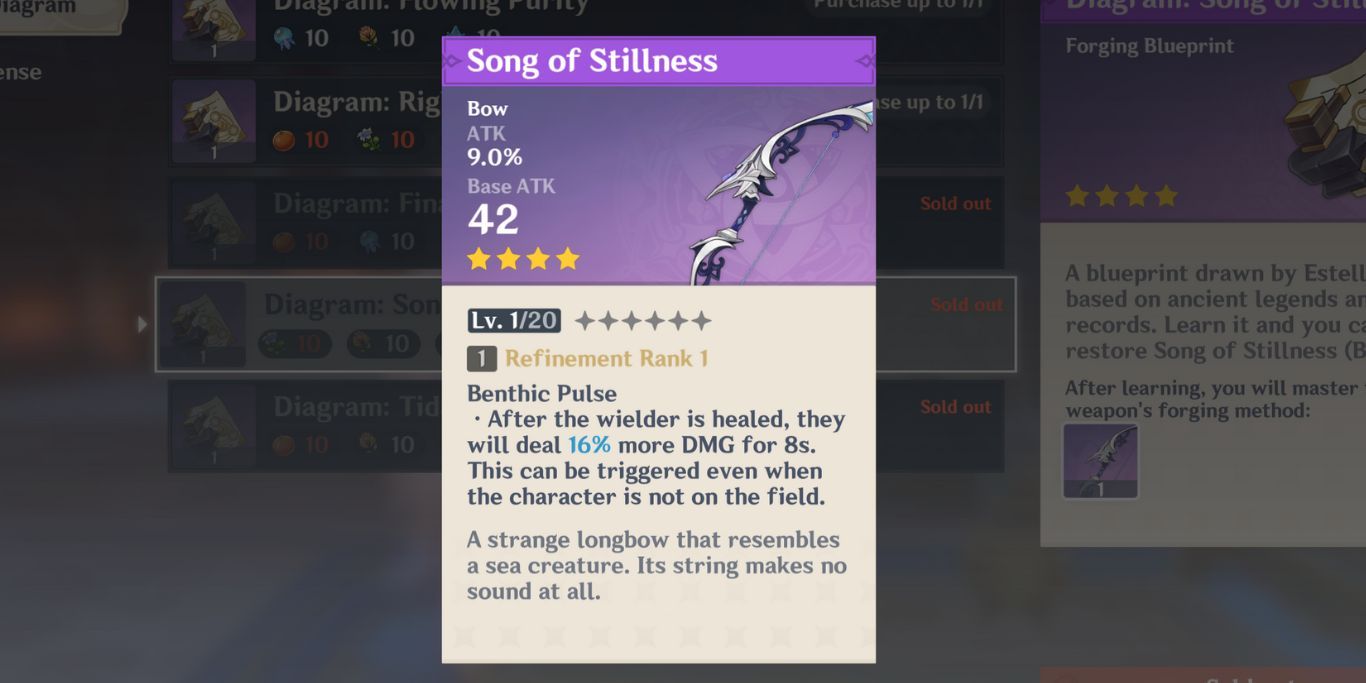 Song of Stillness in Genshin Impact with description.