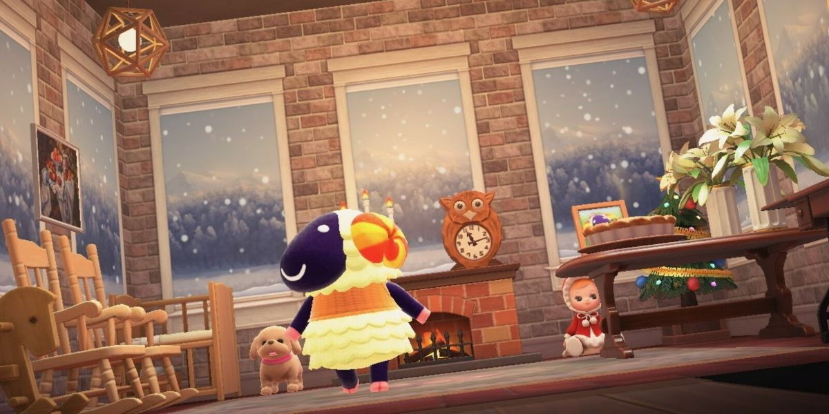 Animal Crossing: New Horizons image showing A Villager in their home designed in happy home paradise.