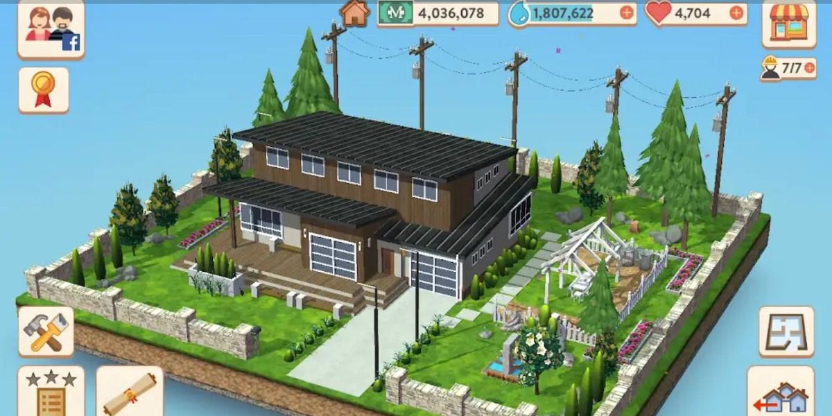 House Flip With Chip And Jo image showing The outside of a custom house with outdoor decorations, trees, and fences.