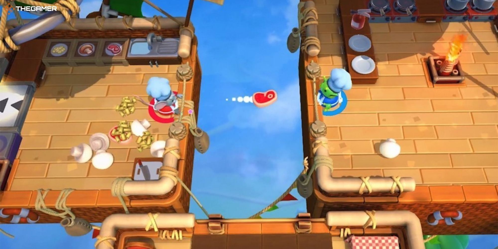 Overcooked 2 - gameplay on two blimps