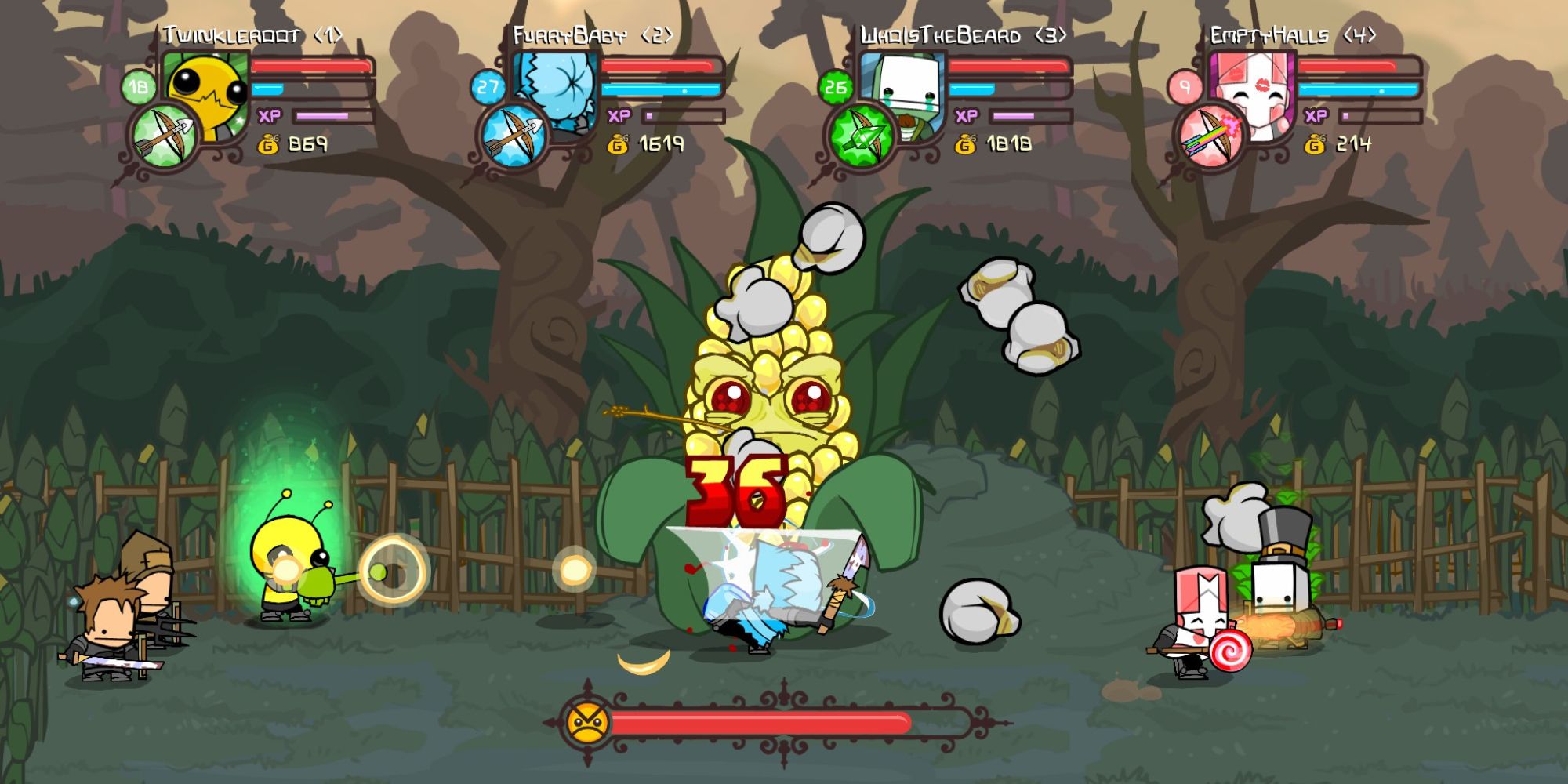 castle crashers fighting corn boss