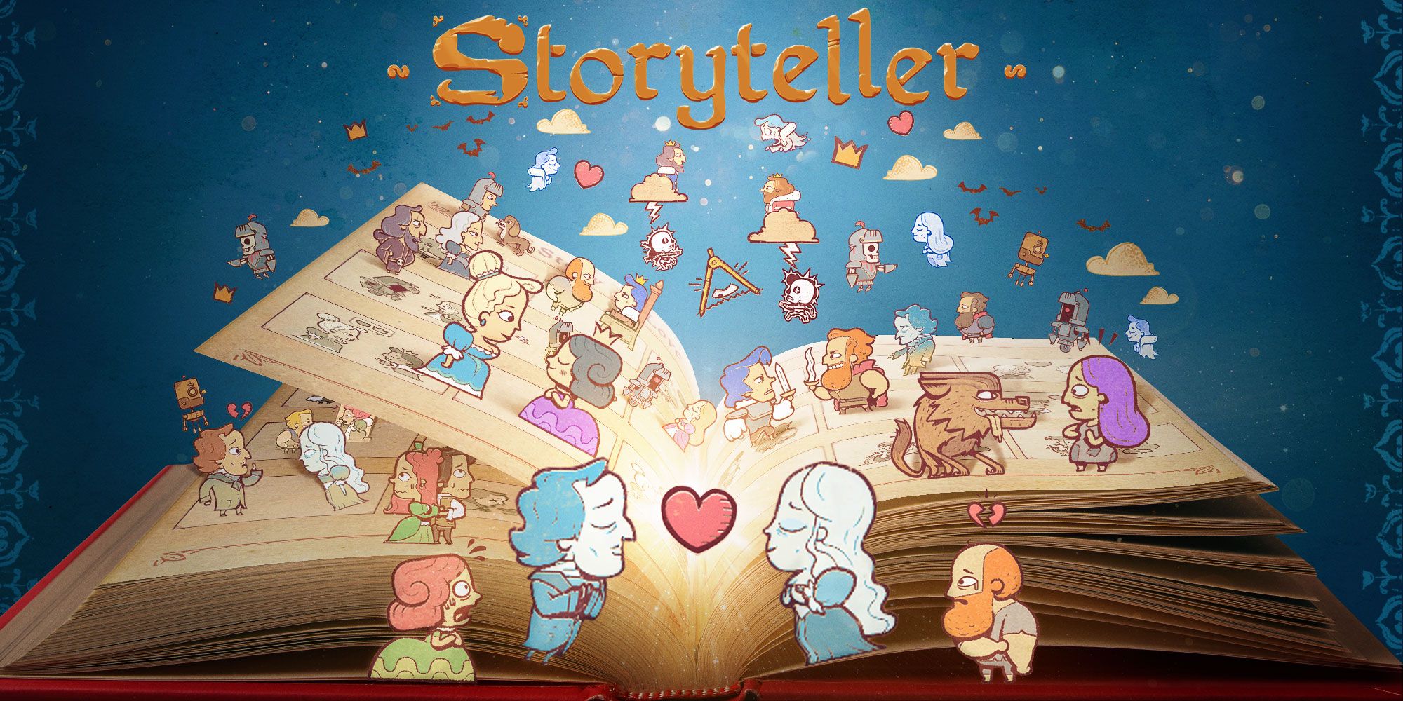 Storyteller artwork that shows characters atop the book