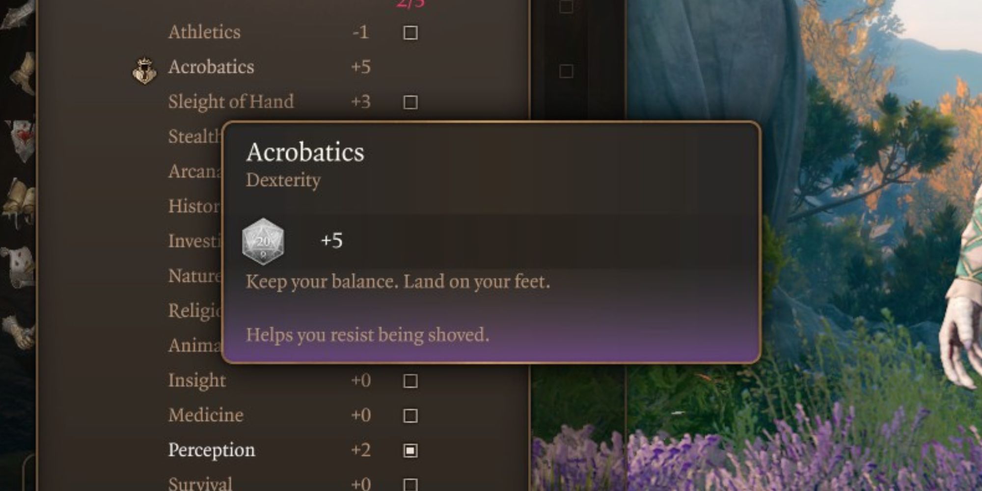The Acrobatics skill in Baldur's Gate 3