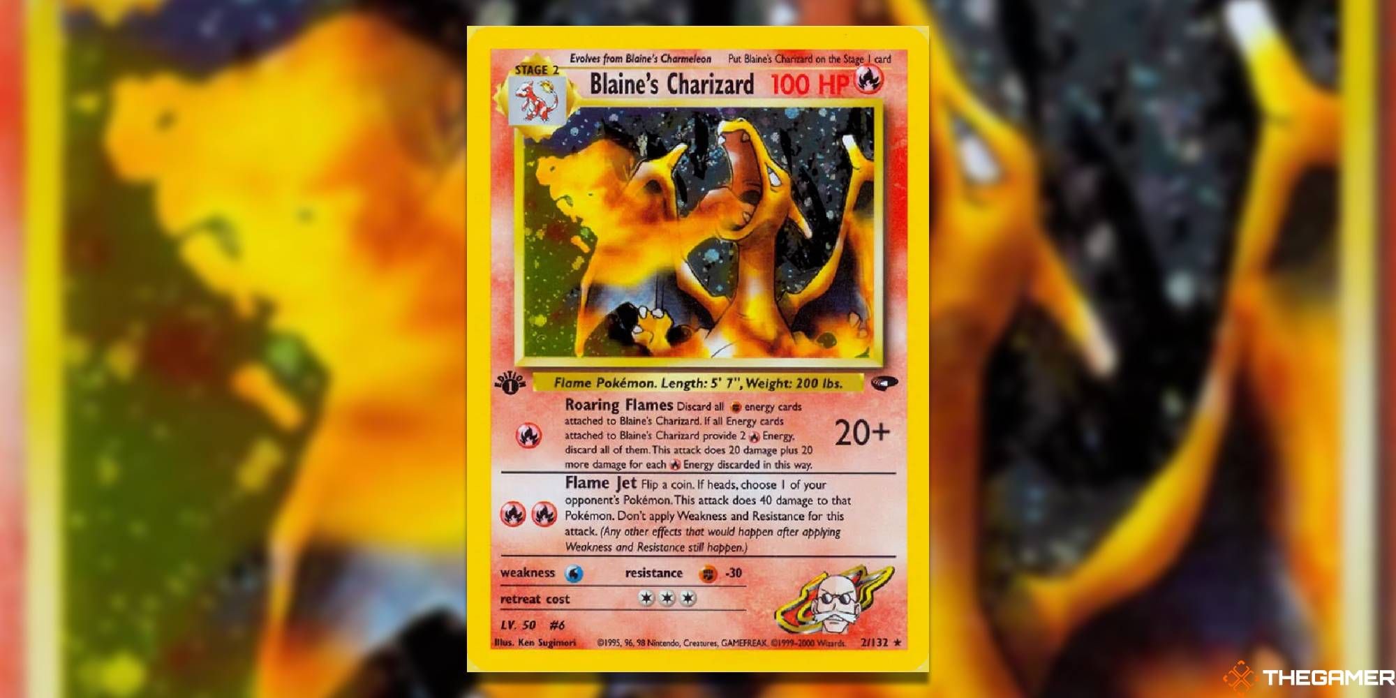 Blaine's Charizard by Ken Sugimori in the Pokemon TCG.