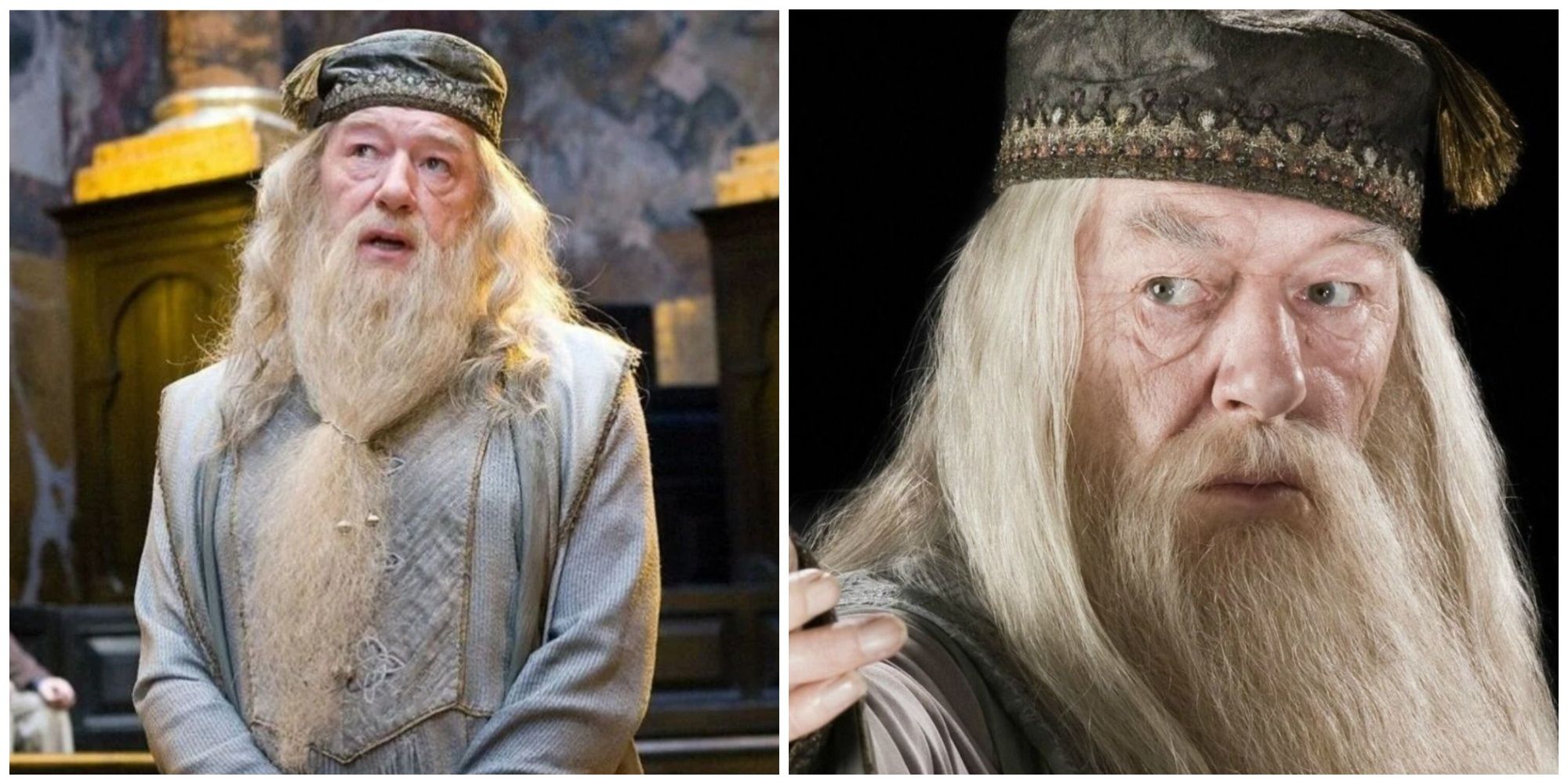 side by side images of dumbledore in harry potter