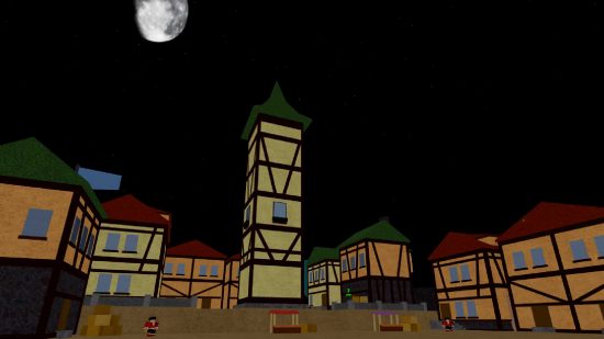The level 30 zone in Blox Fruits at night.