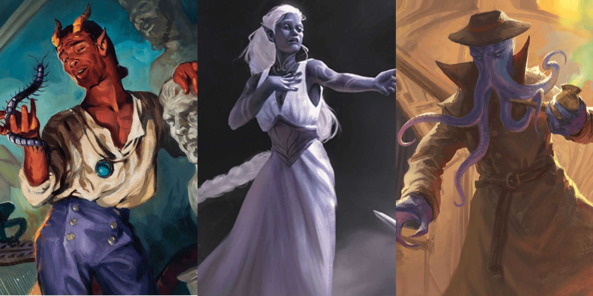 dnd Keys from the Golden Vault best NPCs split image of an elf, a tiefling and a mind flayer