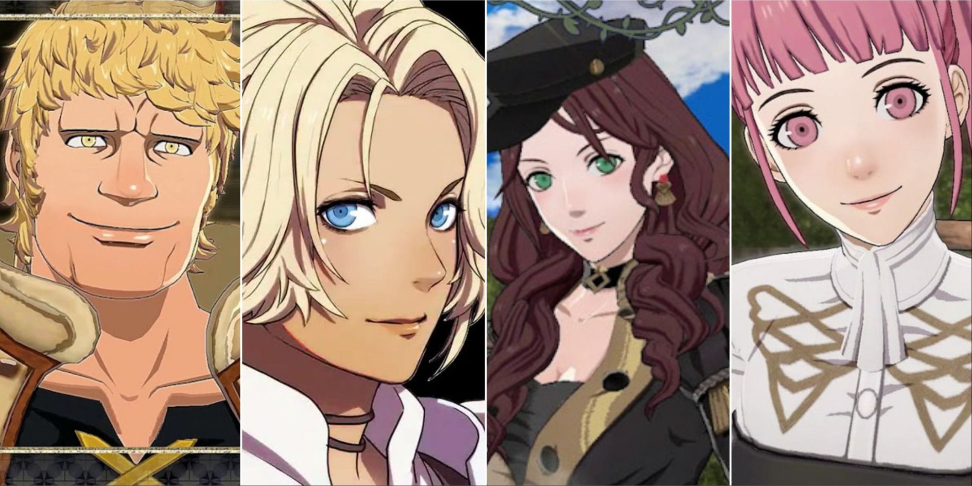 Fire Emblem Three Hopes Characters - Raphael, Catherine, Dorothea, and Hilda