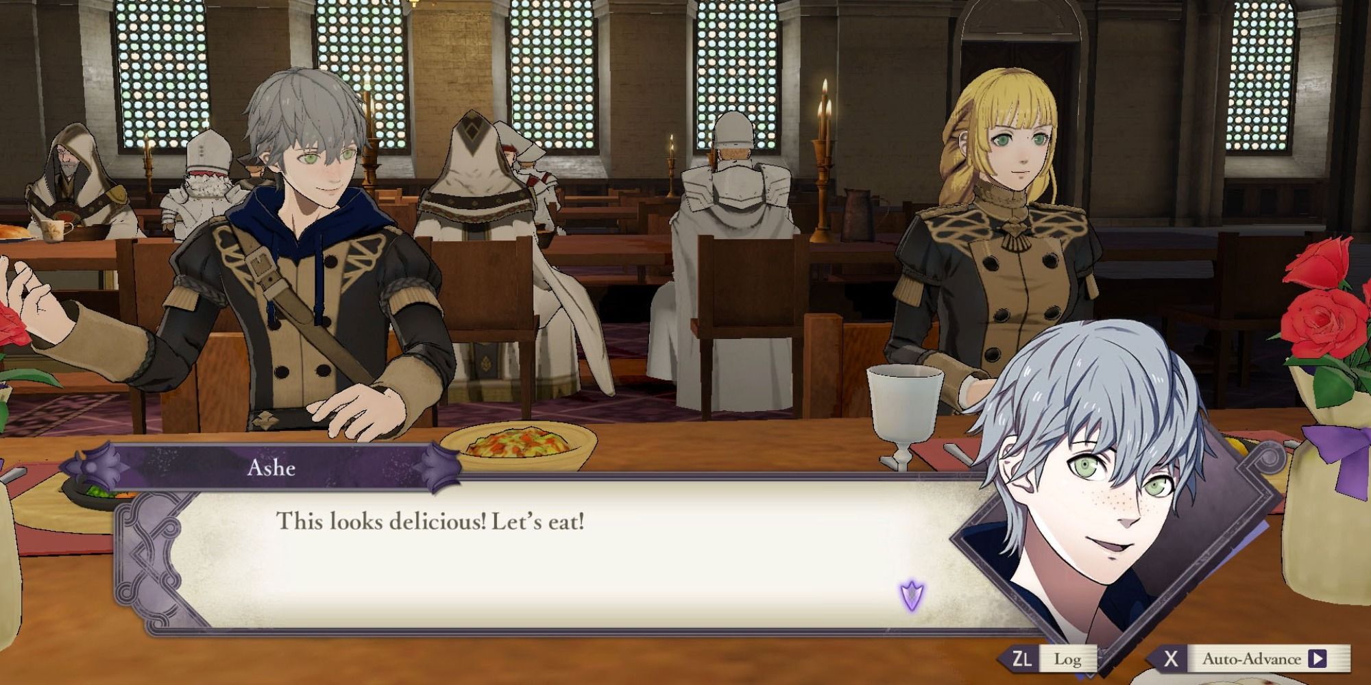 Ashe eating a meal in Fire Emblem Three Houses.