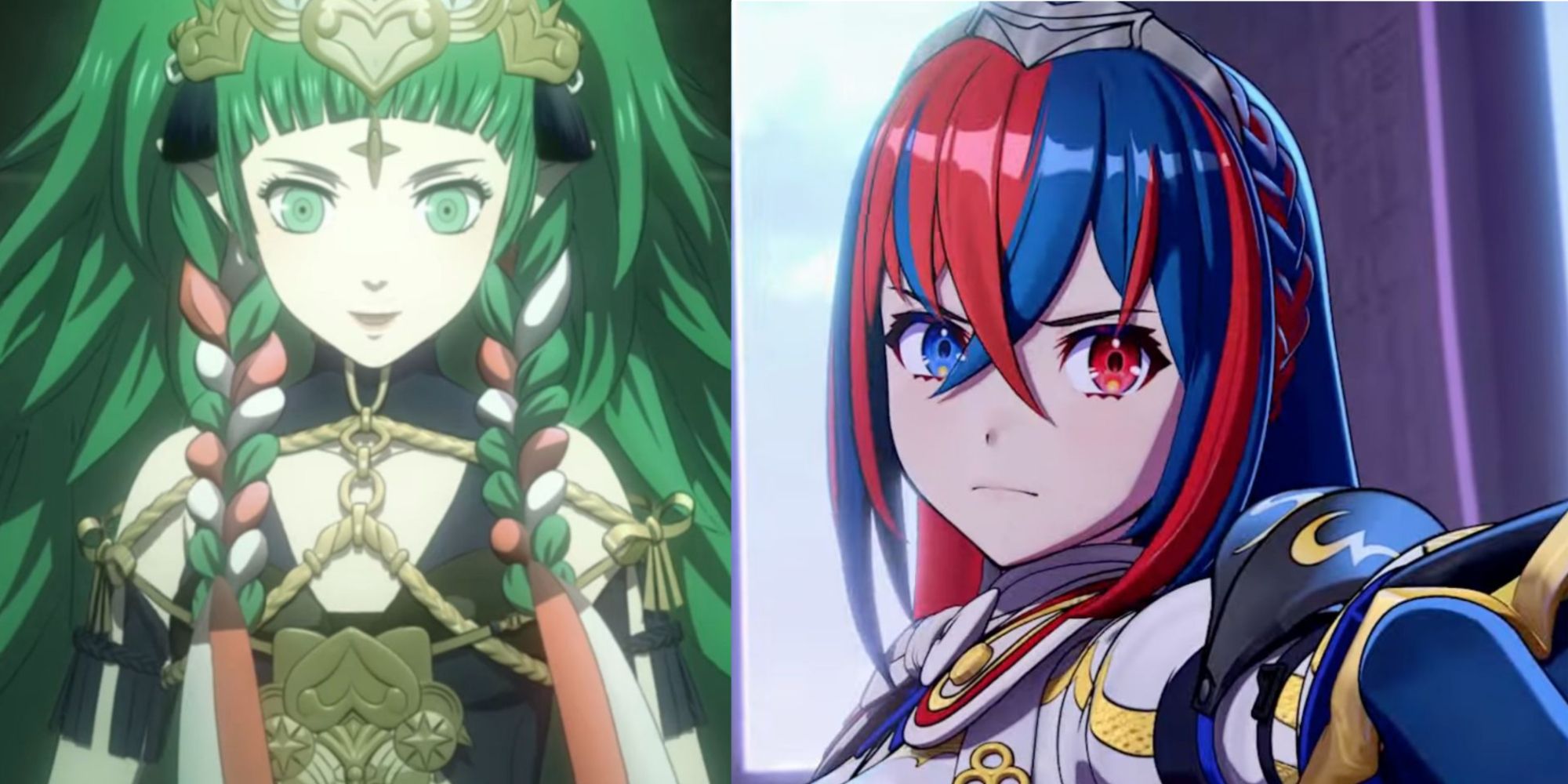 Split Image of Alear from Fire Emblem Engage wearing an emblem ring and Sothis starting at the player