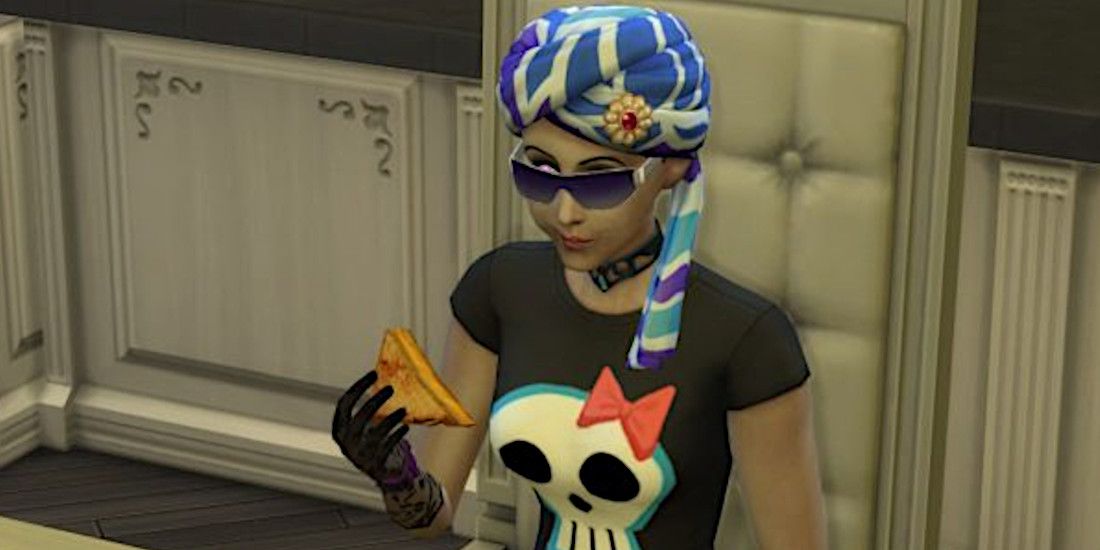 A Vampire Sim eats grilled cheese.