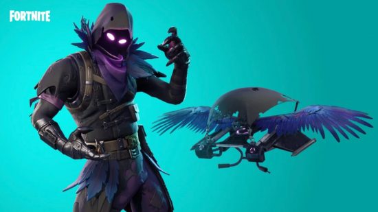 The best Fortnite skin - Raven skin on turquoise background