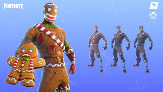 The best Fortnite skins - Merry Marauder gingerbread man skin on blue background