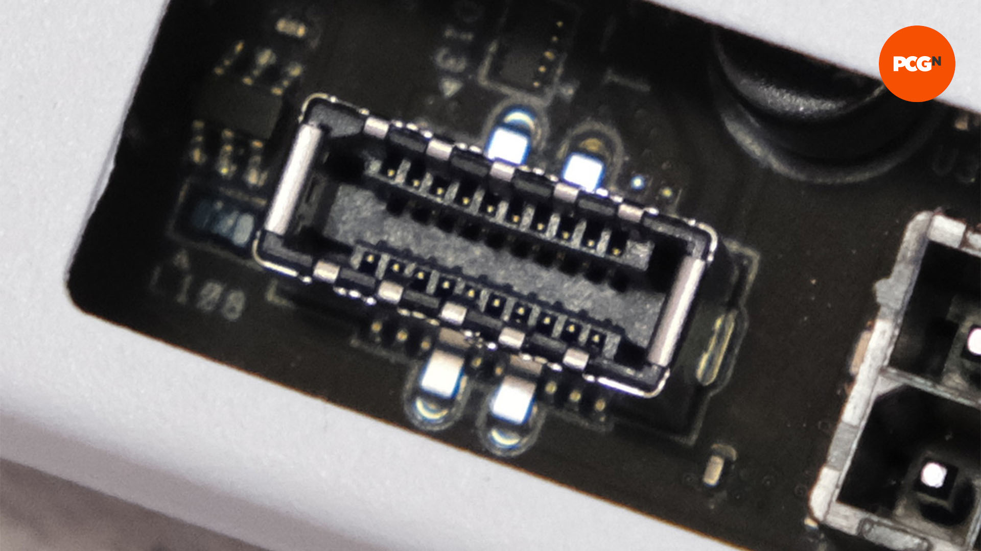 The chunky USB-C header plug on a motherboard