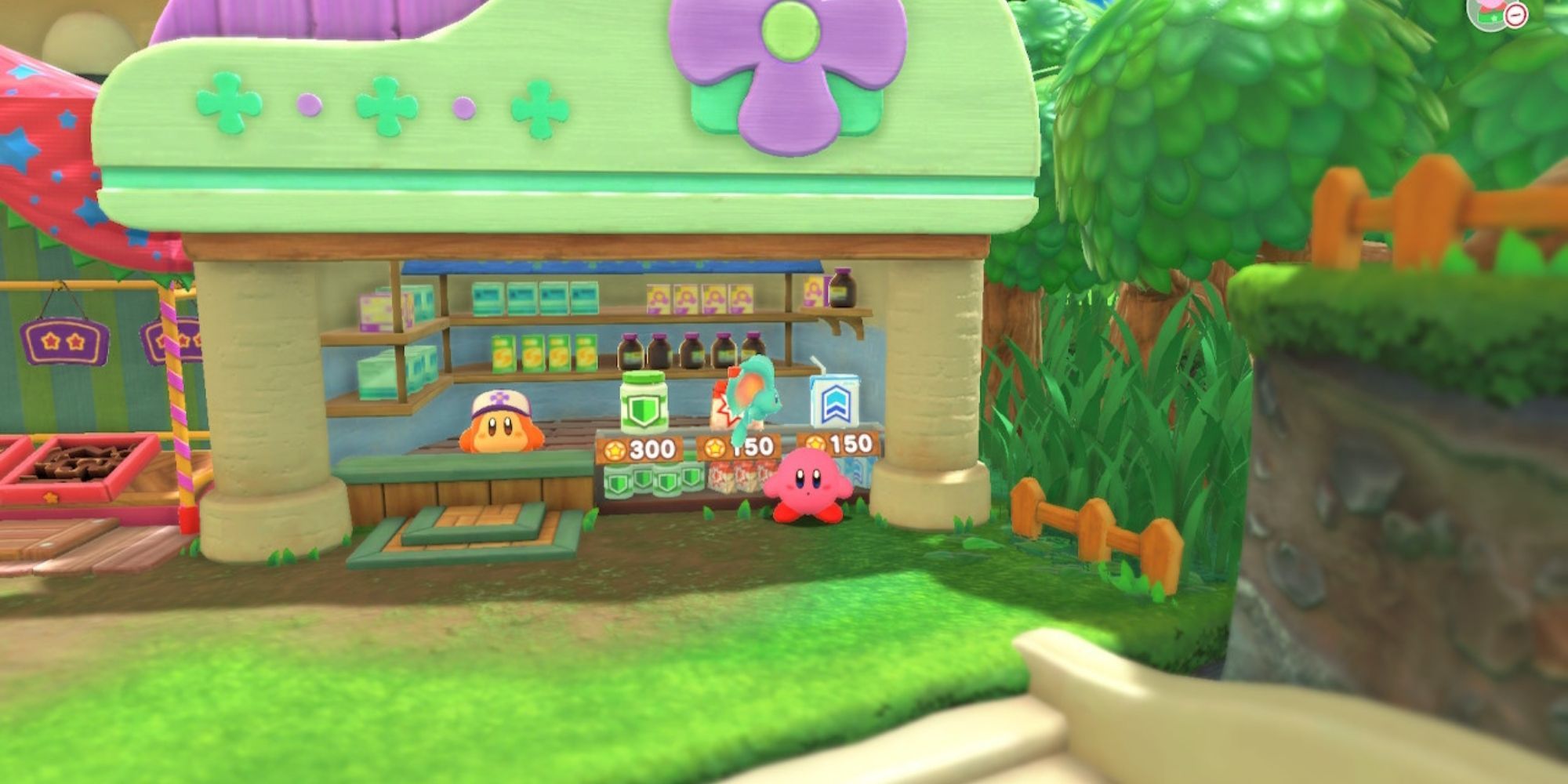 Kirby and the Forgotten Land Waddle Dee Item Shop Kirby And Elfilin Loiter Outside The Item Shop.