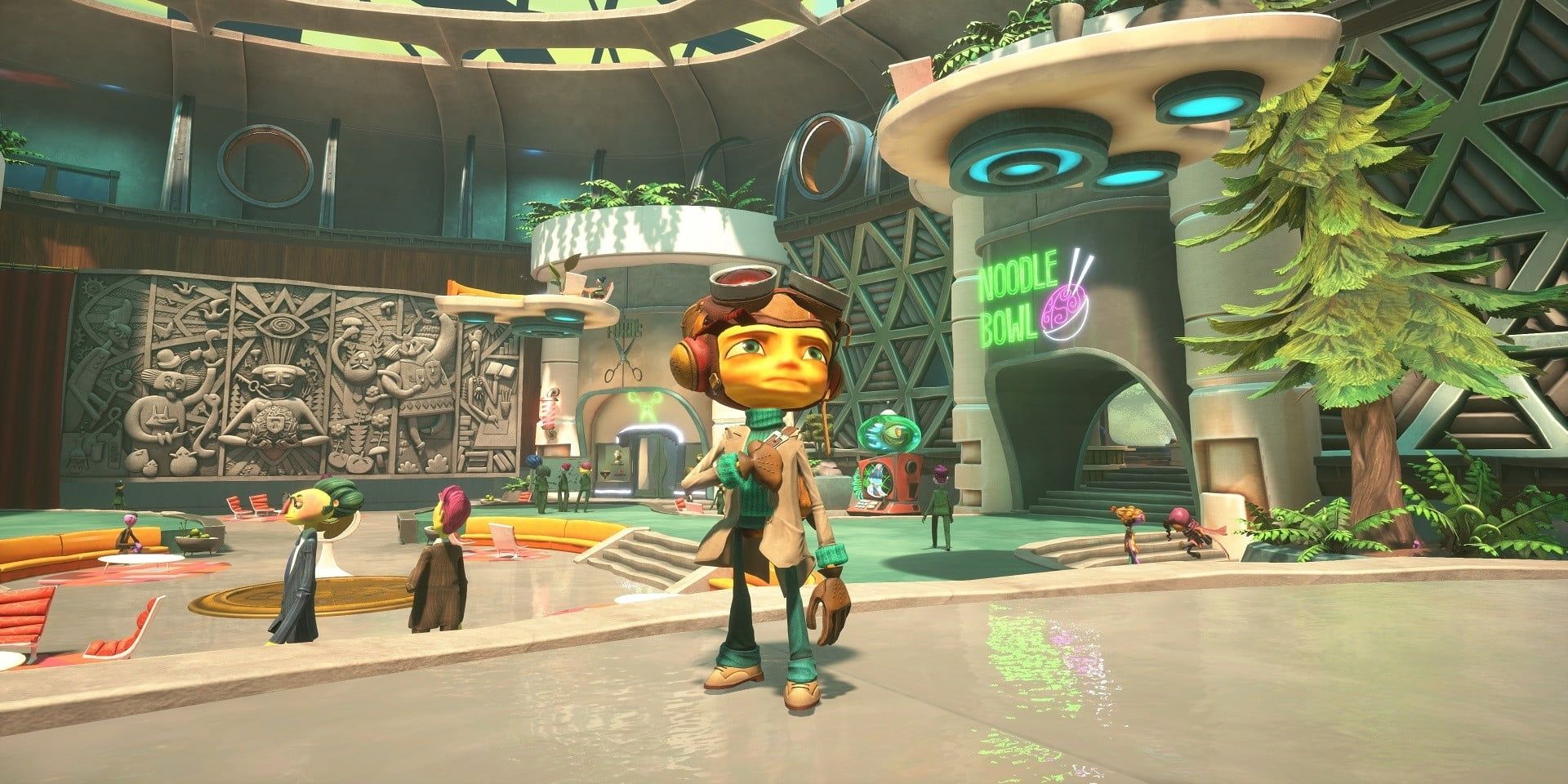 A screenshot showing Raz in Psychonauts 2 in the Psychonauts headquarters.