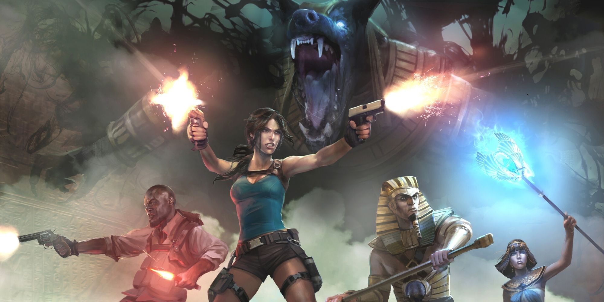 Lara Croft and her companions preparing for battle In Lara Croft and the temple of Osiris.