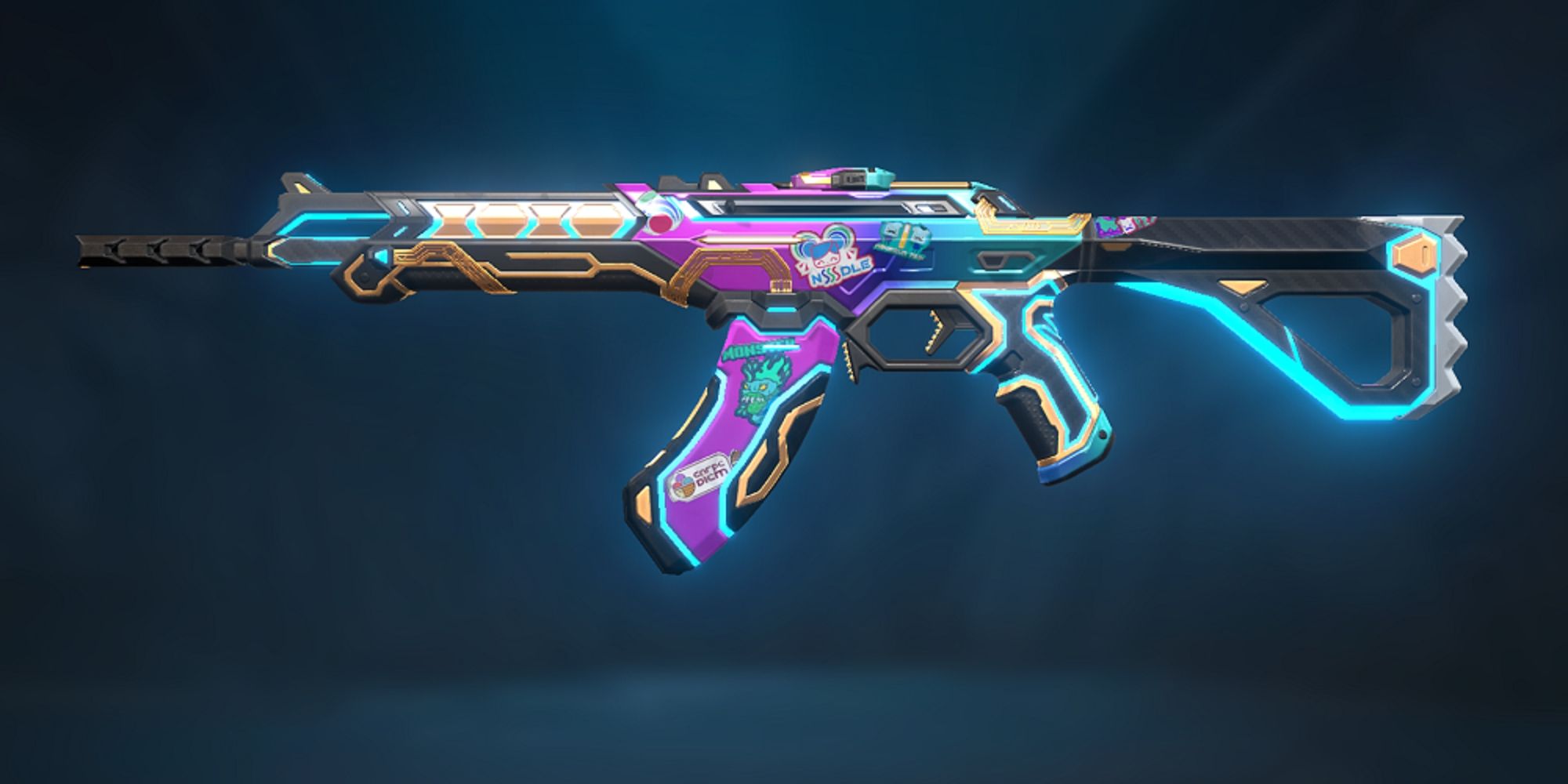 Showcasing the blue Glitchpop 2.0 Vandal skin in Valorant's Collection menu.