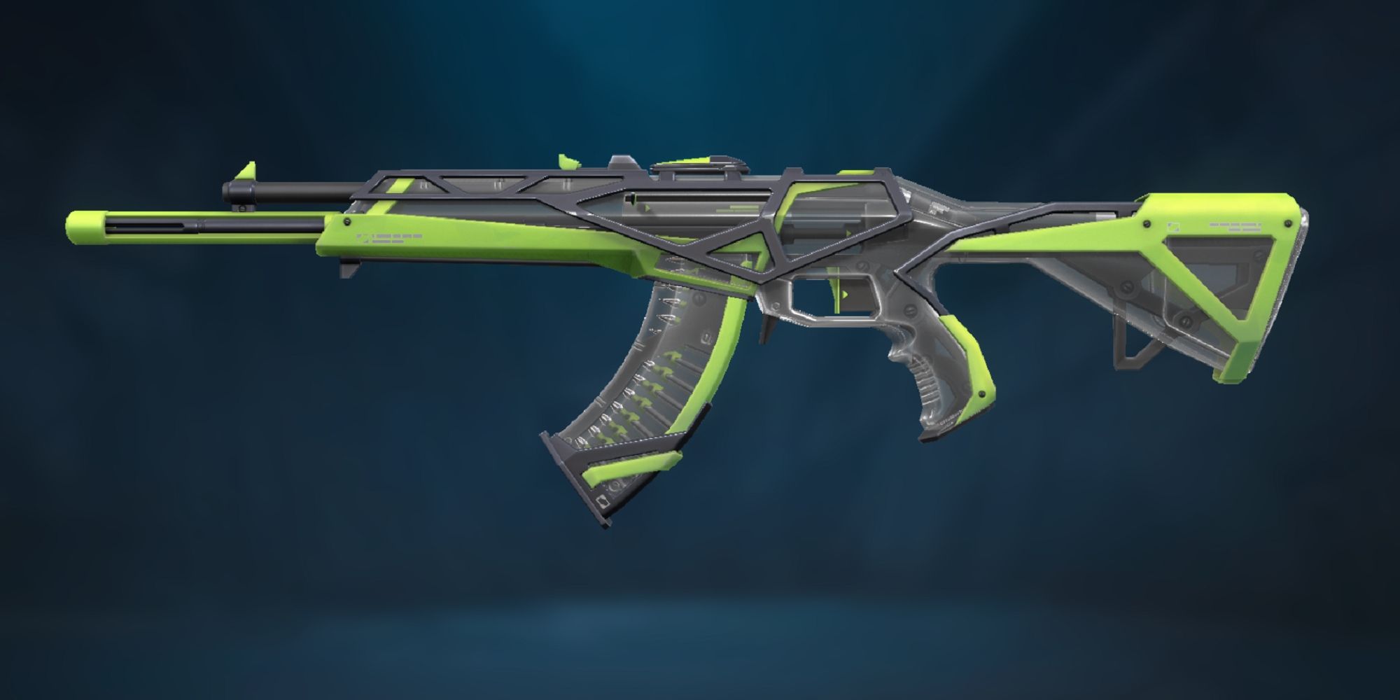 Showcasing the green RGX 11z Pro Vandal skin in Valorant's Collection menu.