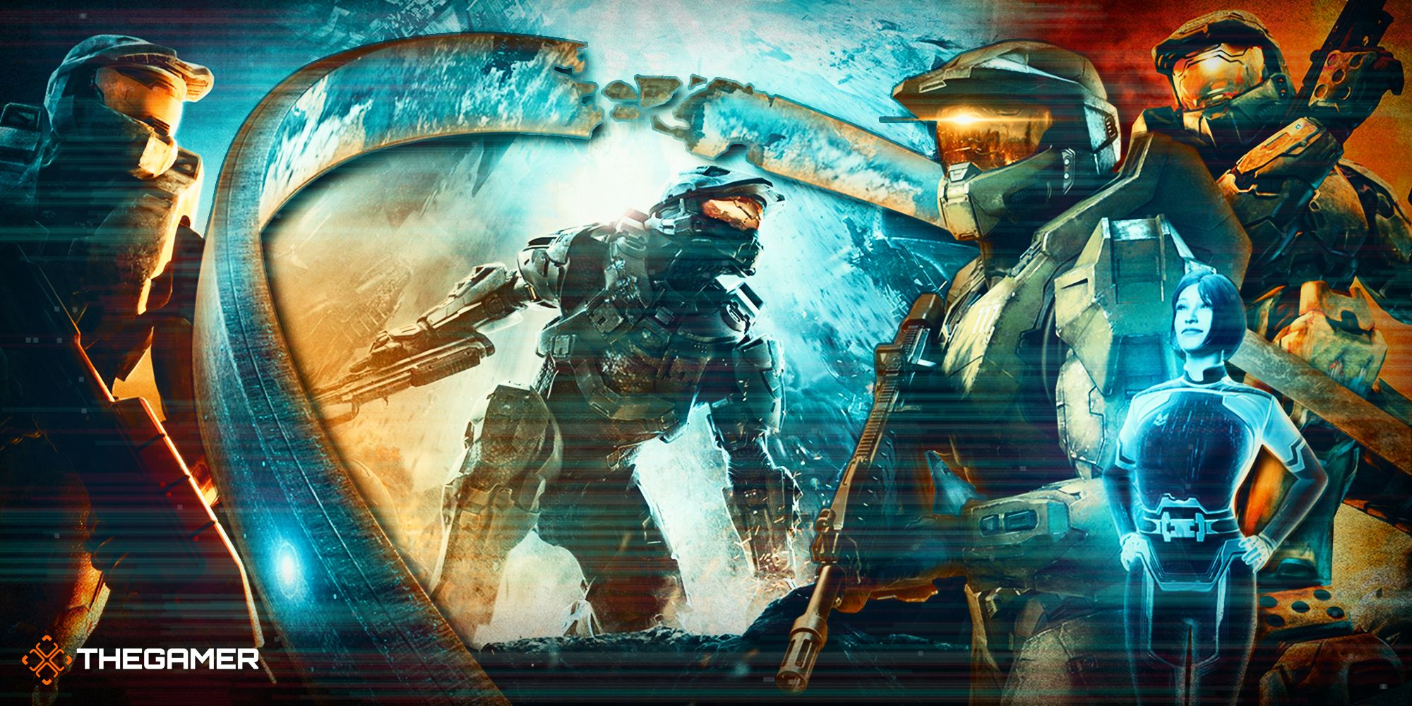 Collage of epic Halo Master Chief poses from the various Halo games in the franchise