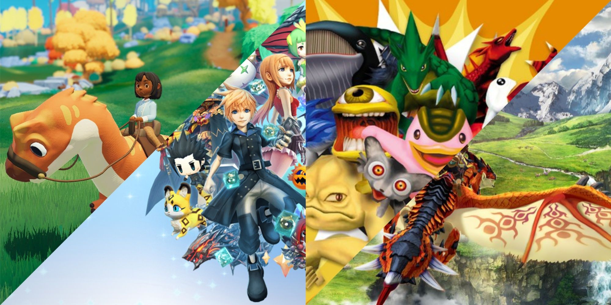 Paleo Pines, World of Final Fantasy, Monster Rancher DX, and Monster Hunter Stories 2.