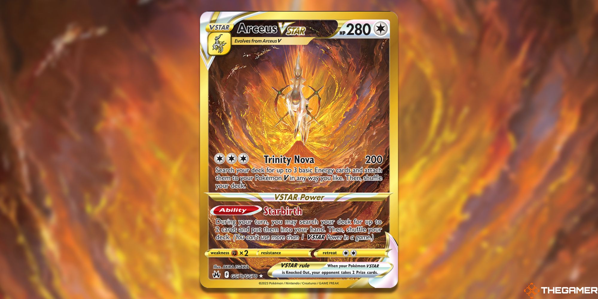 The Crown Zenith Arceus VSTAR in Pokemon TCG, with art by Akira Egawa