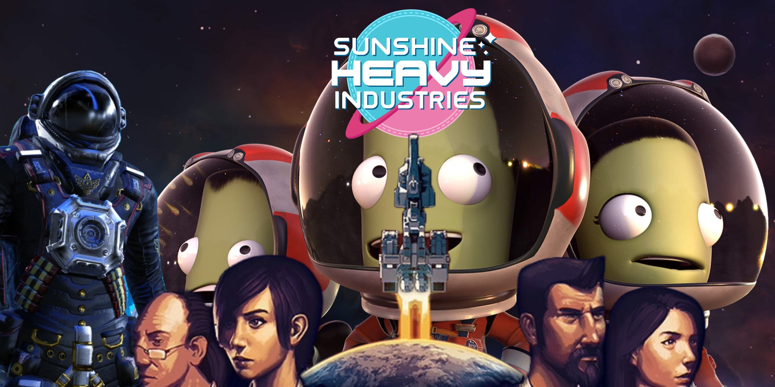 Space-Themed Construction Games (Featured Image) - Space Engineers + Space Haven + Kerbal Space Program + Sunshine Heavy Industries