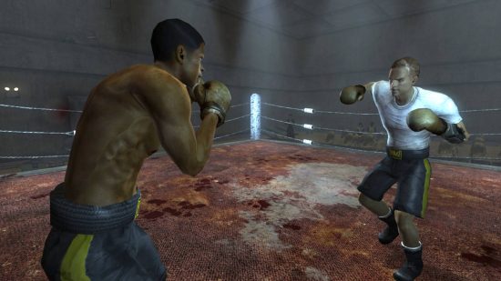 Two boxers about to punch each other in the King of the Ring Fallout New Vegas mod.