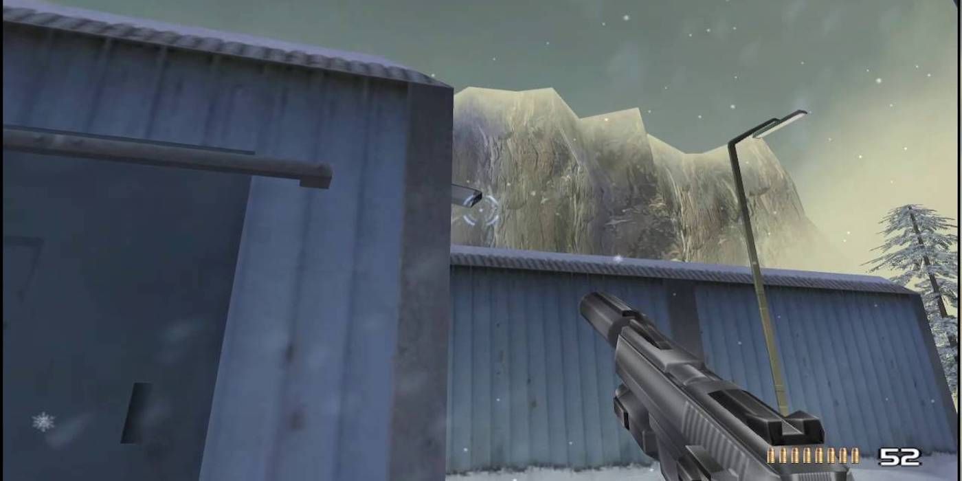 Timesplitters 2 dam level aiming at a surveillance camera.