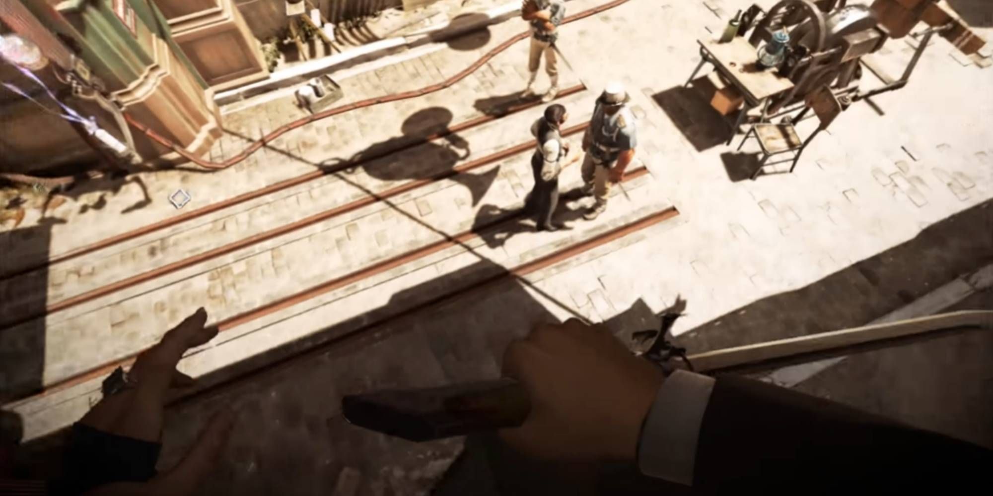 Corvo Hiding Above Enemies in Dishonored 2