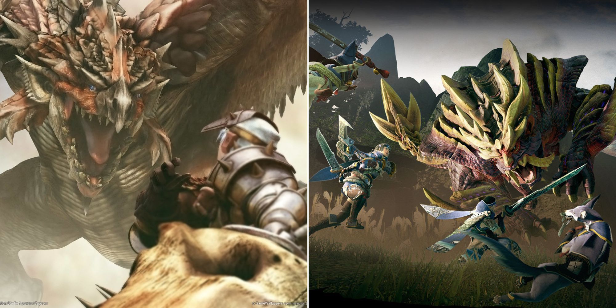 split image of boxart from monster hunter 1 and monster hunter rise